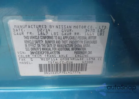 2014 Nissan Versa Note S Plus z USA, uszkodzony, nr VIN 3N1CE2CP7EL417776